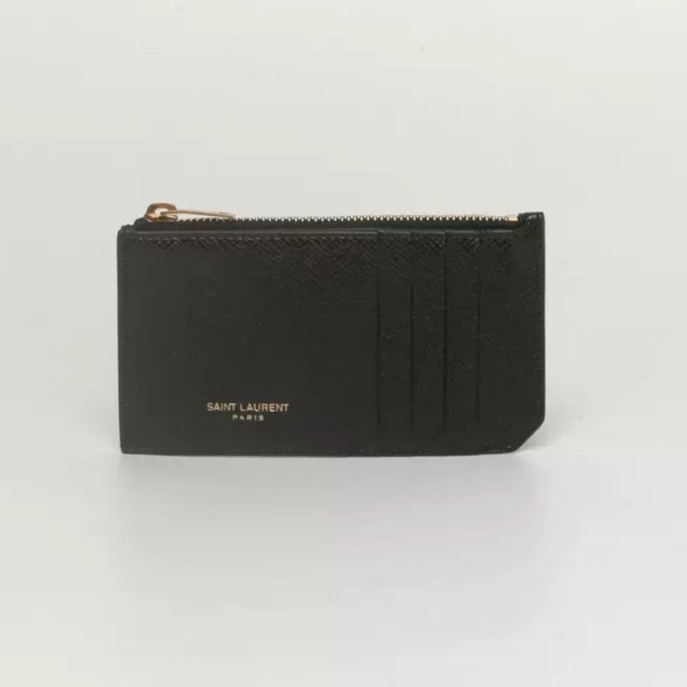 Saint Laurent Fragments Black Calfskin Leather Card Wallet
